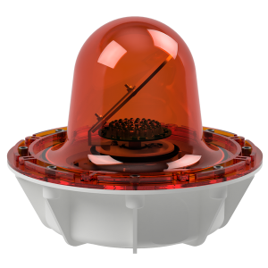 deegee RFG IP68 Rotating Mirror Beacon 12-48Vdc White Base 220mm x 256mm dia. Amber