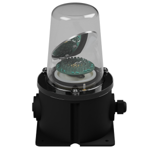deegee RFT IP65 Rotating Mirror Beacon 115-230Vuc Black Base 250mm x 150mm x 150mm White