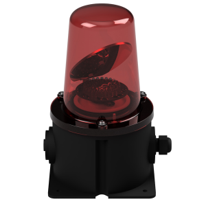 deegee RFT IP65 Rotating Mirror Beacon 115-230Vuc Black Base 250mm x 150mm x 150mm Red